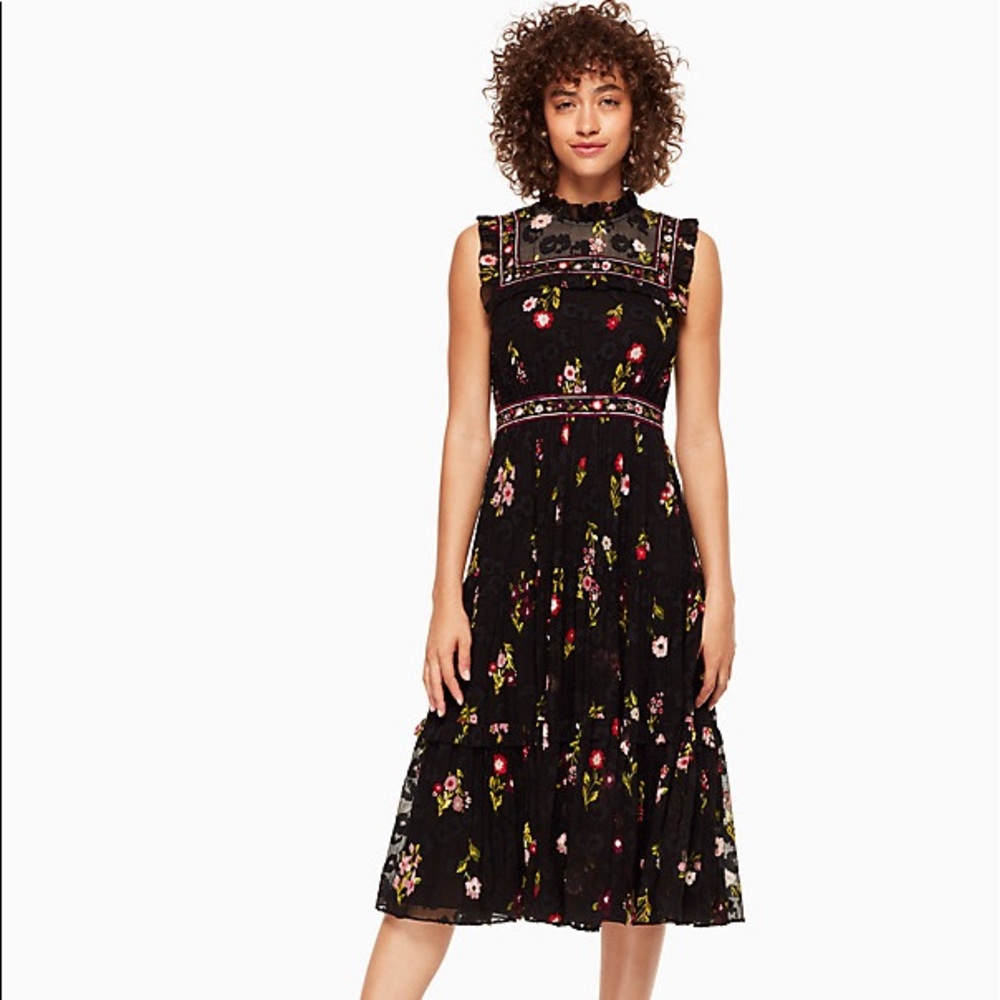 Kate Spade In Bloom Floral Chiffon Midi Dress